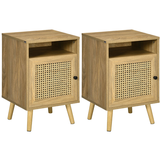 SvvalkaNightstand, Rattan Bedside Table, Sofa Side Table w/ Cabinet, Shelf