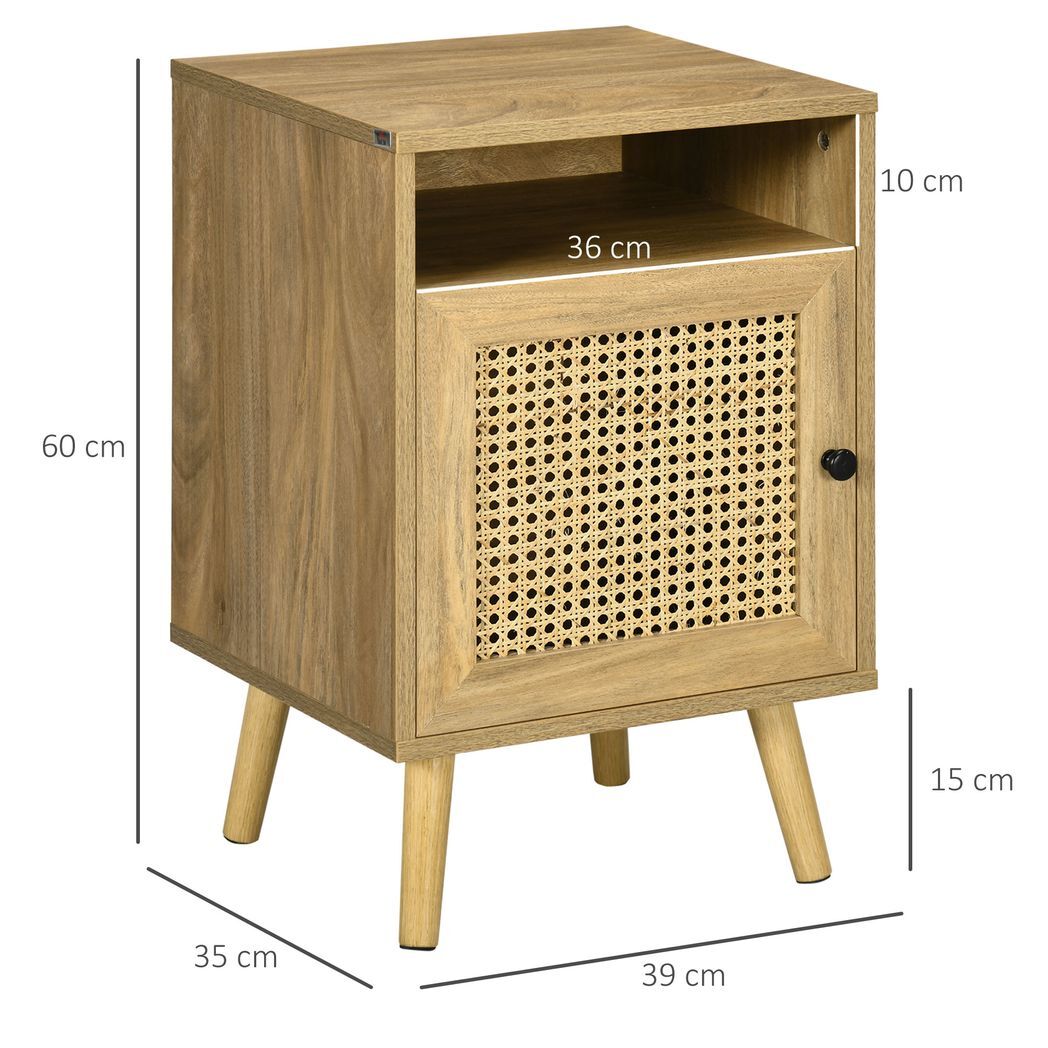 SvvalkaNightstand, Rattan Bedside Table, Sofa Side Table w/ Cabinet, Shelf