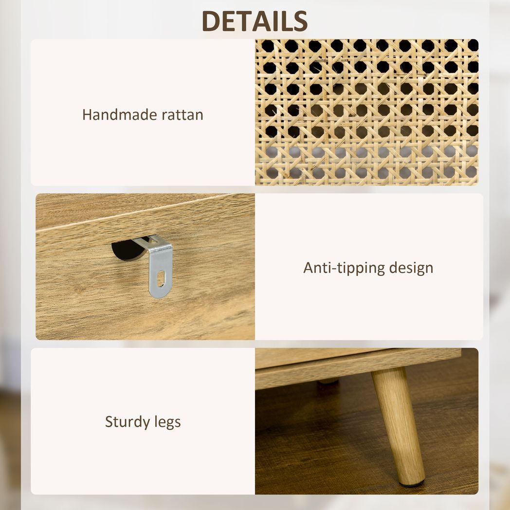 SvvalkaNightstand, Rattan Bedside Table, Sofa Side Table w/ Cabinet, Shelf