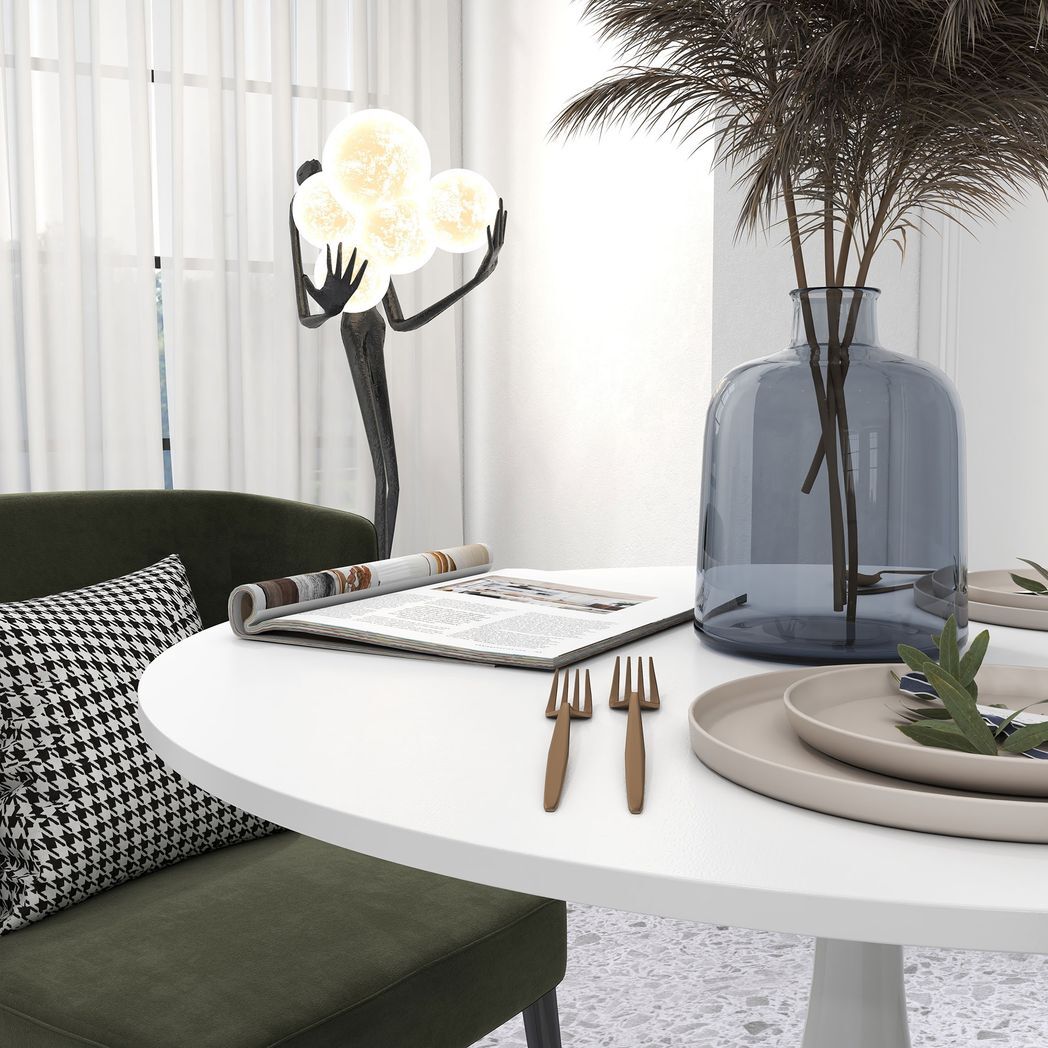 SvvalkaRound Dining Table with Steel Base for Living Room, Dining Room