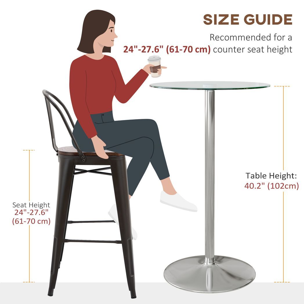 SvvalkaRound Bar Table for 2 People, High Pub Table with Tempered Glass Top