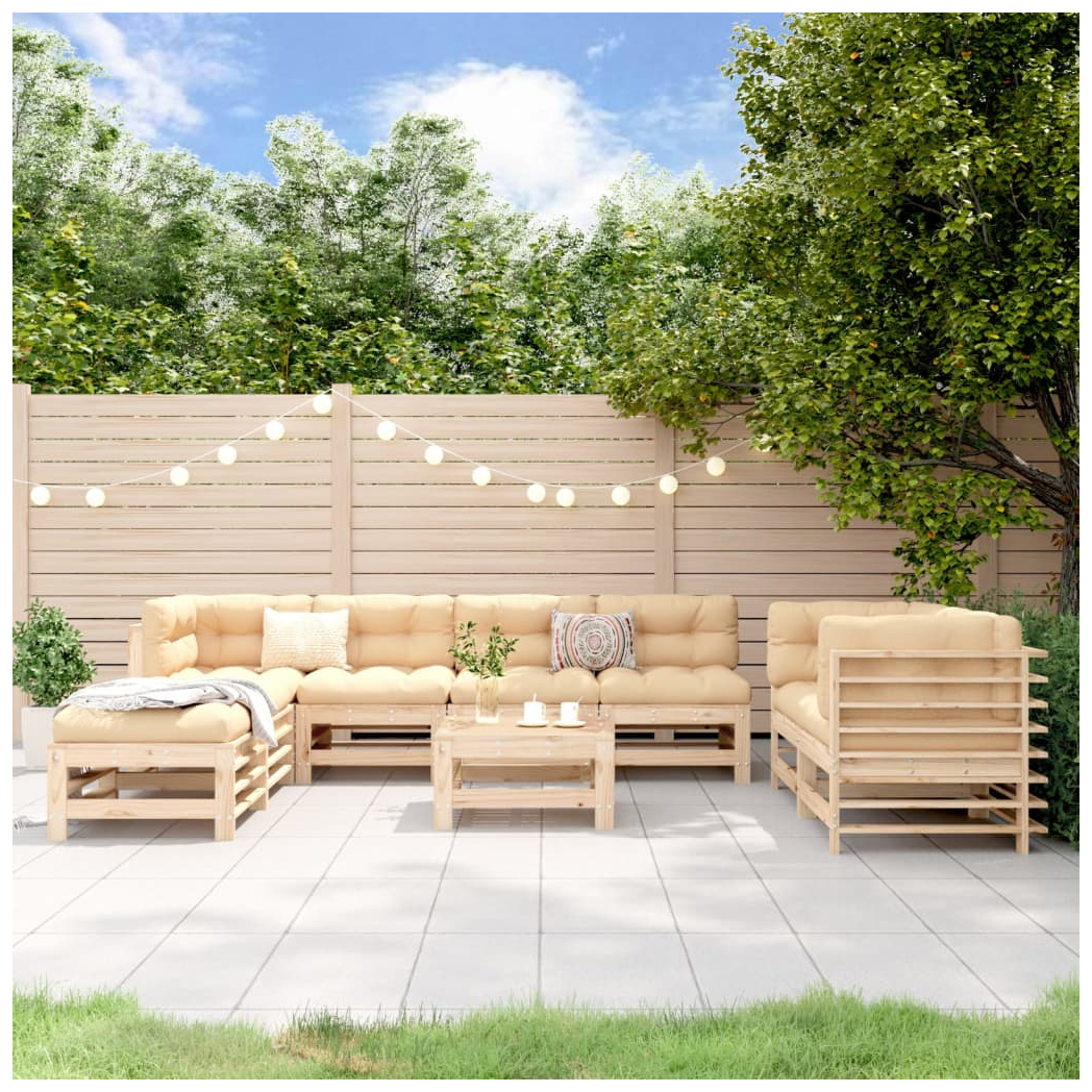 9 Piece Garden Lounge Set Solid Wood Pine