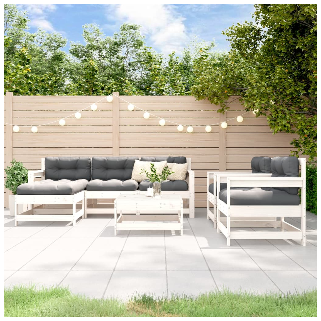 7 Piece Garden Lounge Set White Solid Wood Pine
