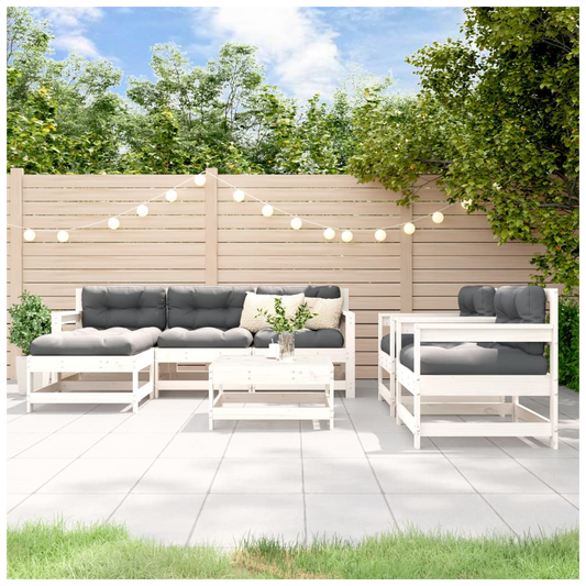 7 Piece Garden Lounge Set White Solid Wood Pine