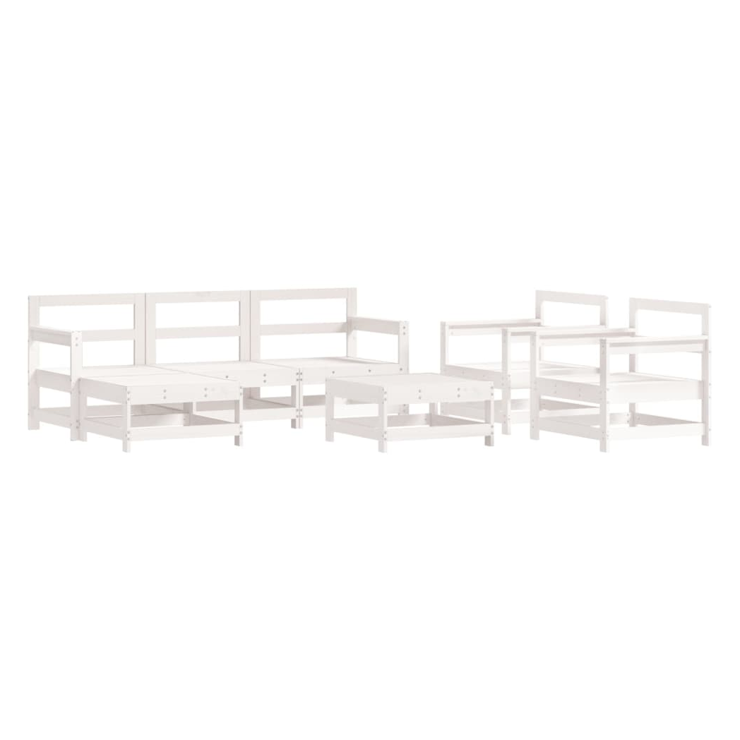 7 Piece Garden Lounge Set White Solid Wood Pine