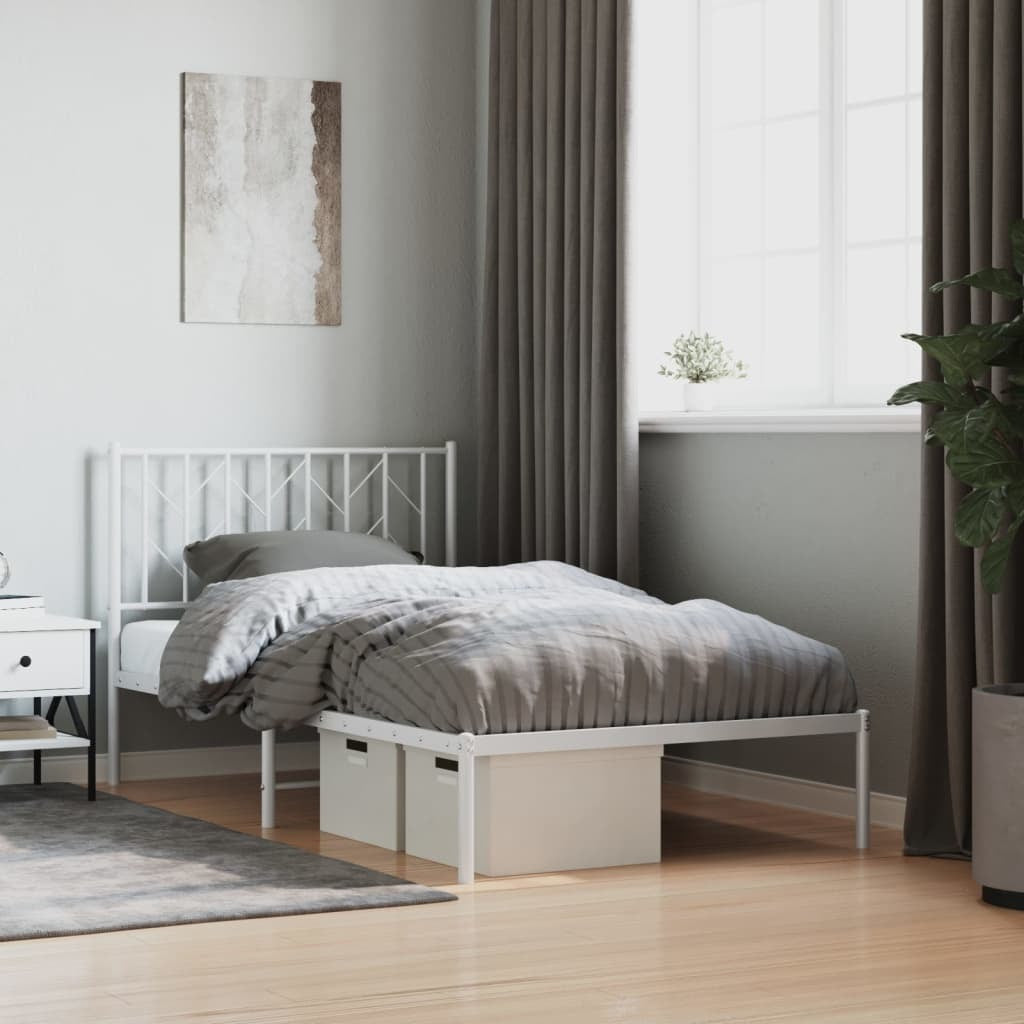 Metal Bed Frame with Headboard White 100x190 cm