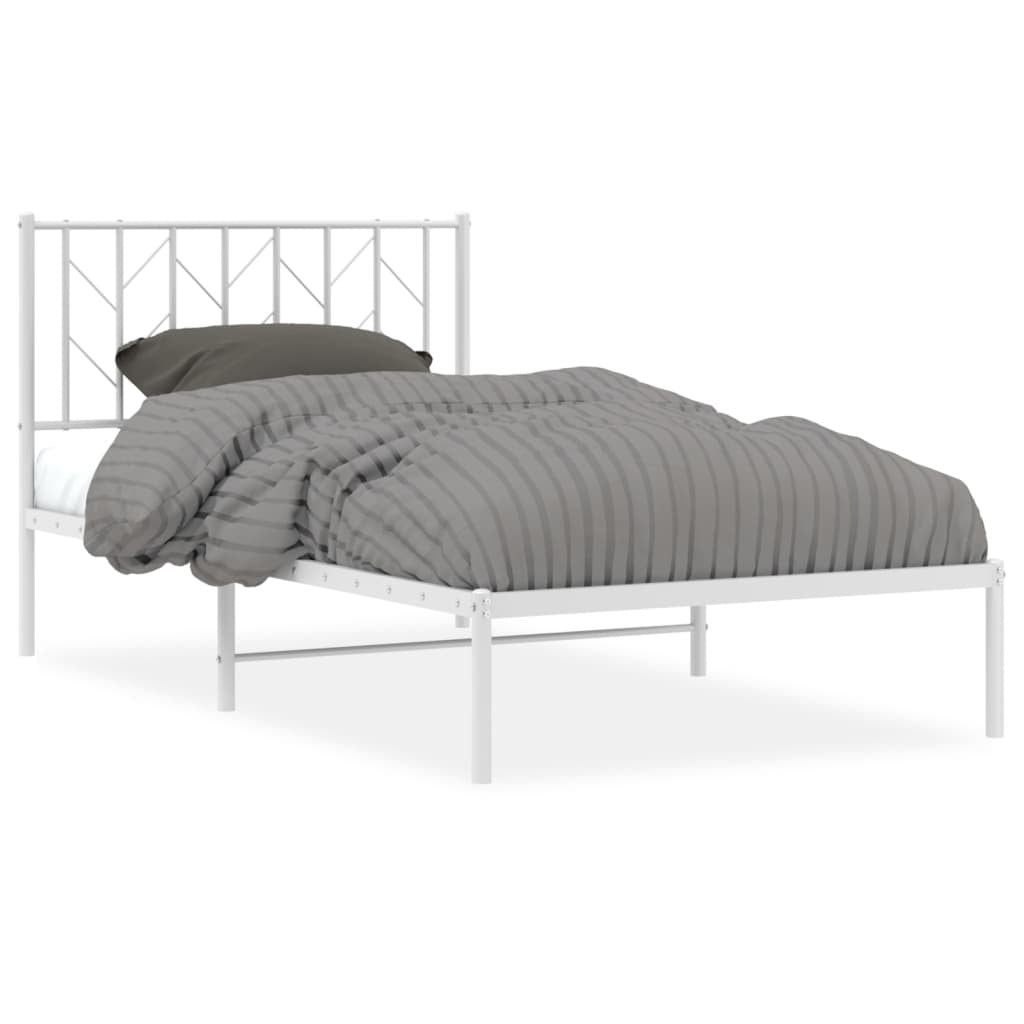 Metal Bed Frame with Headboard White 100x190 cm