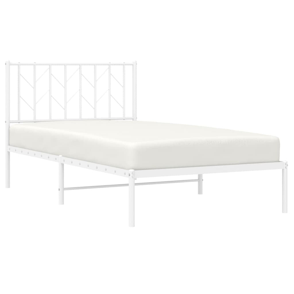 Metal Bed Frame with Headboard White 100x190 cm