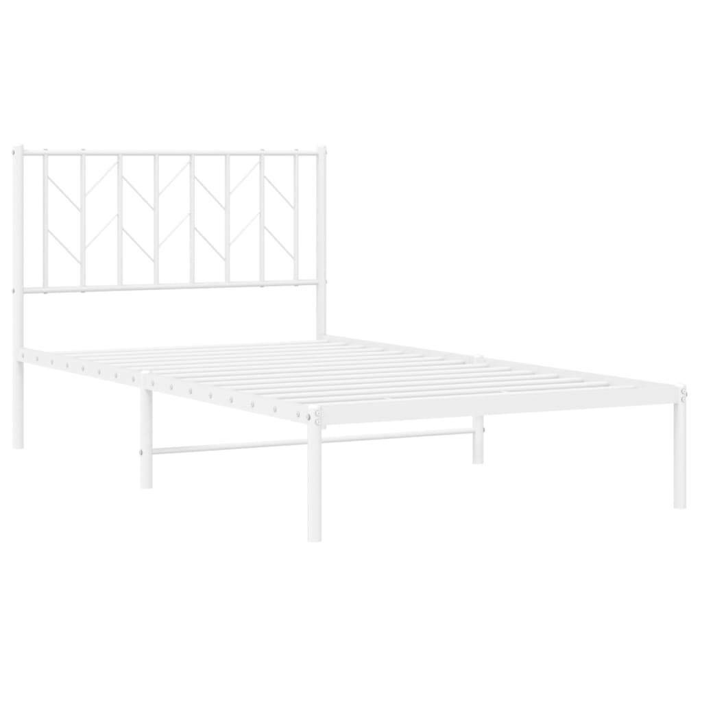 Metal Bed Frame with Headboard White 100x190 cm