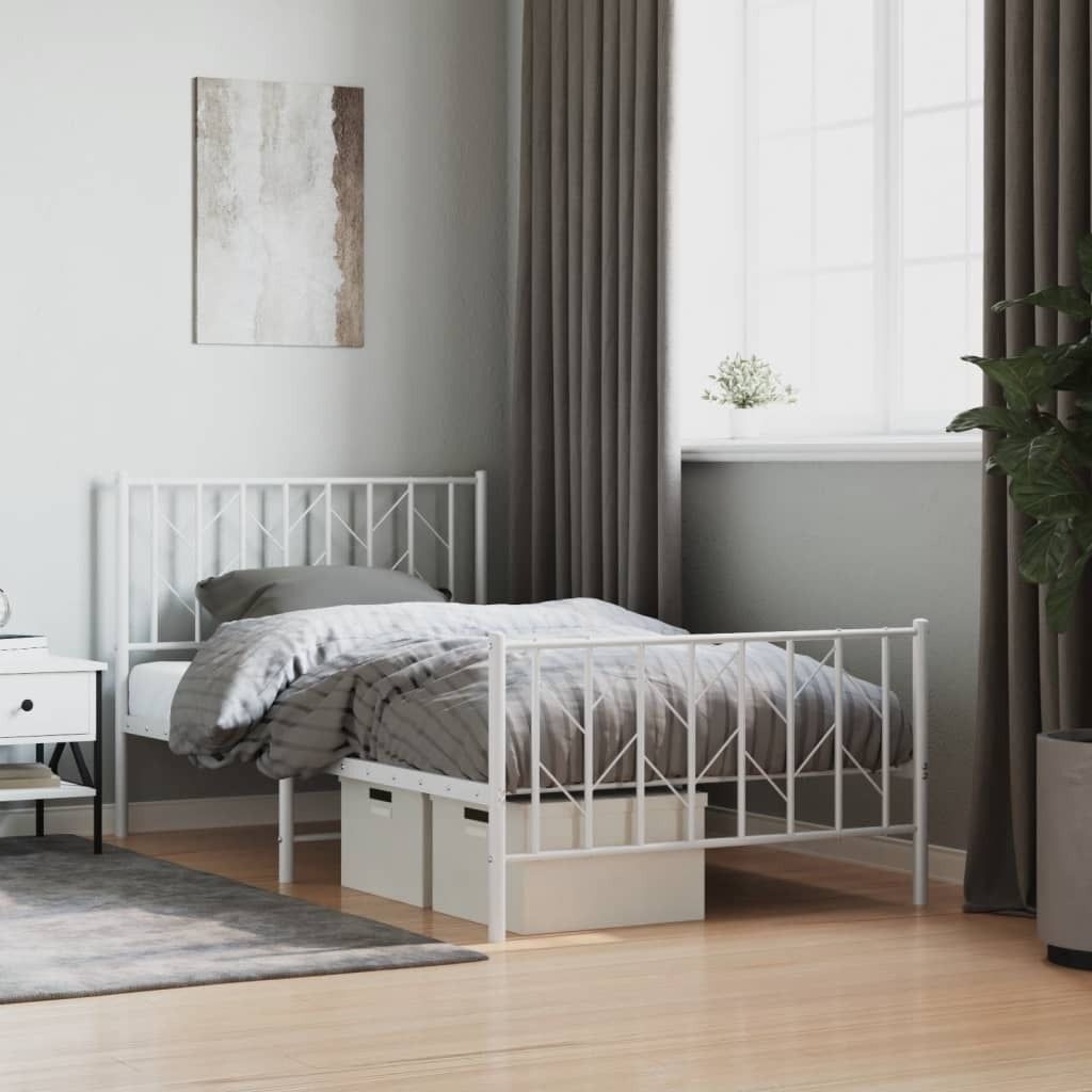 Metal Bed Frame with Headboard and Footboard?White 100x190 cm