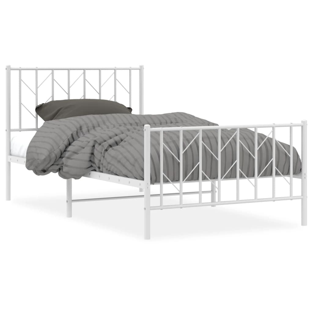 Metal Bed Frame with Headboard and Footboard?White 100x190 cm