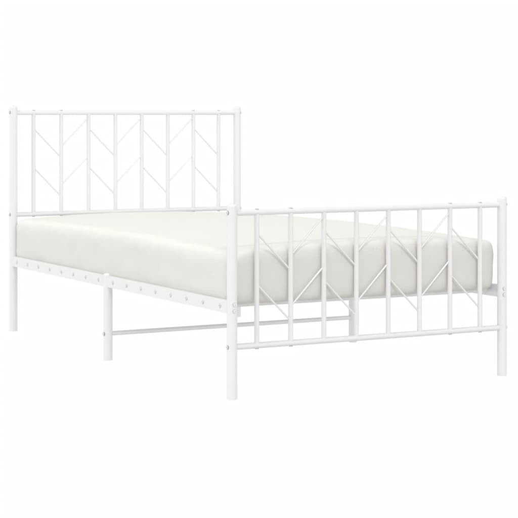 Metal Bed Frame with Headboard and Footboard?White 100x190 cm