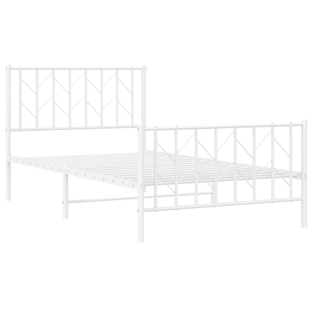 Metal Bed Frame with Headboard and Footboard?White 100x190 cm