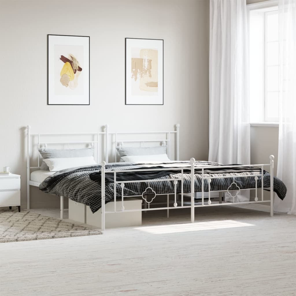 Metal Bed Frame with Headboard and Footboard White 193x203 cm