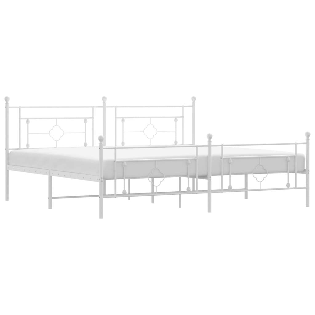 Metal Bed Frame with Headboard and Footboard White 193x203 cm