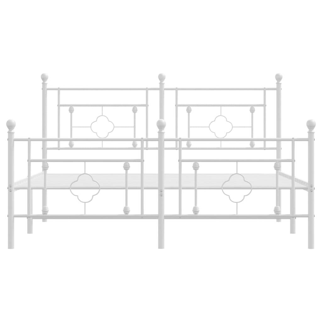 Metal Bed Frame with Headboard and Footboard White 150x200 cm King Size