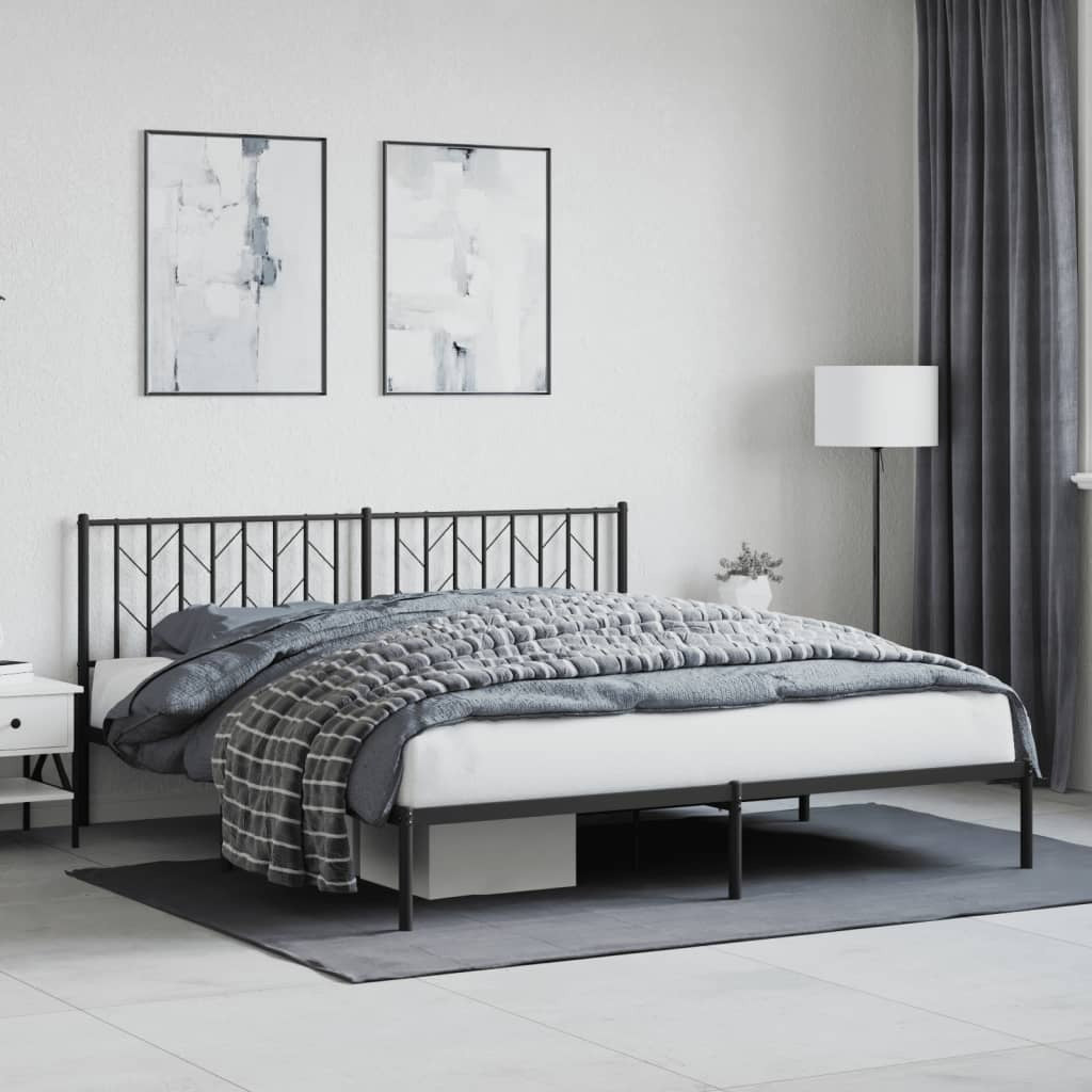 Metal Bed Frame with Headboard Black 180x200 cm Super King Size