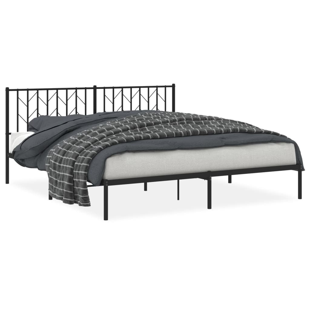 Metal Bed Frame with Headboard Black 180x200 cm Super King Size