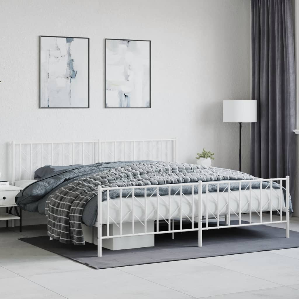Metal Bed Frame with Headboard and Footboard?White 200x200 cm