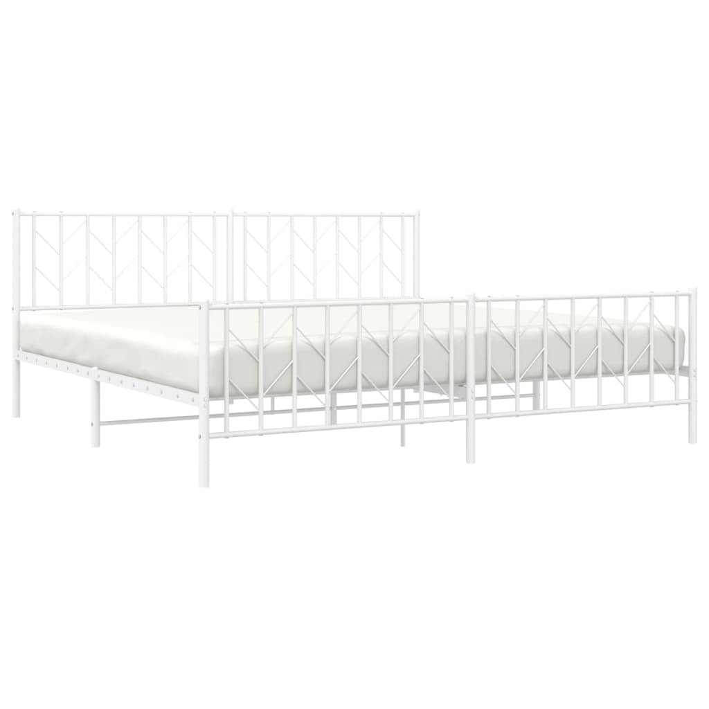 Metal Bed Frame with Headboard and Footboard?White 200x200 cm