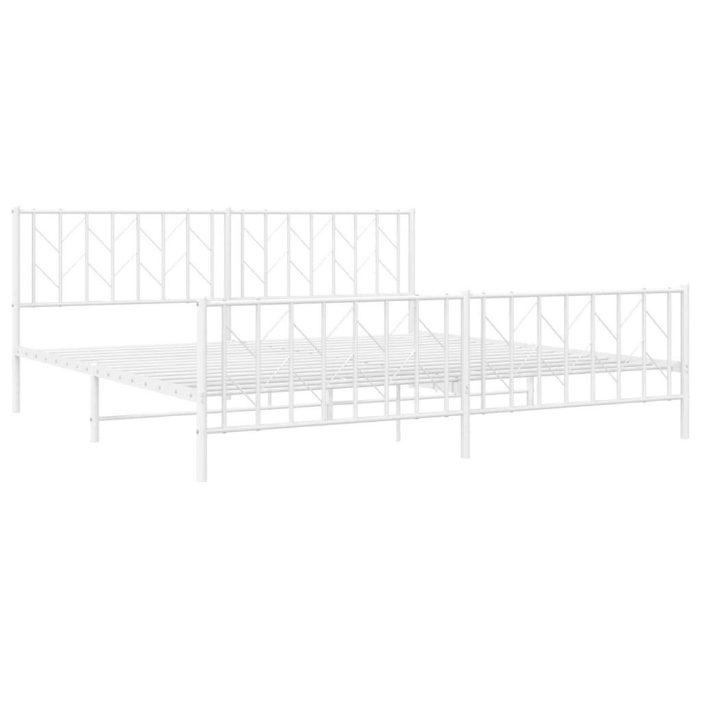 Metal Bed Frame with Headboard and Footboard?White 200x200 cm