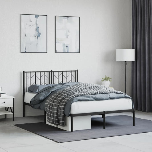 Metal Bed Frame with Headboard Black 120x200 cm