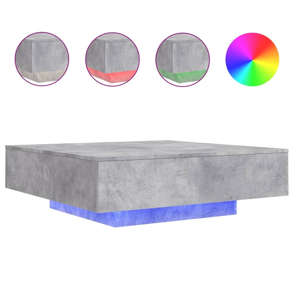 Coffee Table with LED Lights Concrete Grey 100x100x31 cm