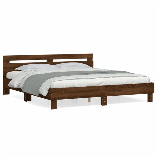 Bed Frame with Headboard Brown Oak 200x200 cm Engineered Wood