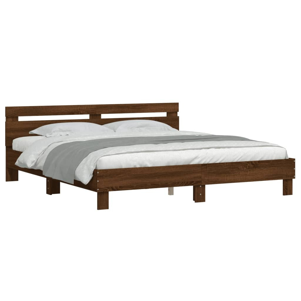 Bed Frame with Headboard Brown Oak 200x200 cm Engineered Wood
