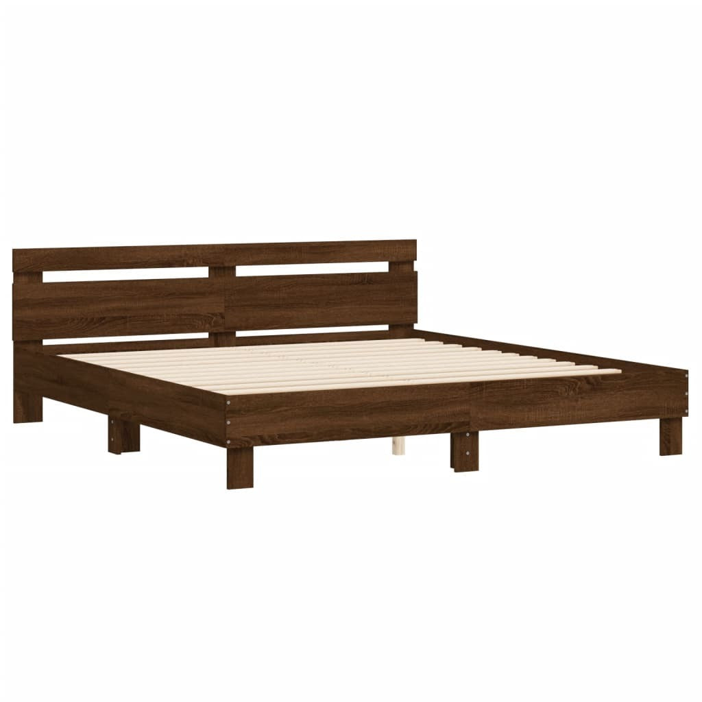 Bed Frame with Headboard Brown Oak 200x200 cm Engineered Wood