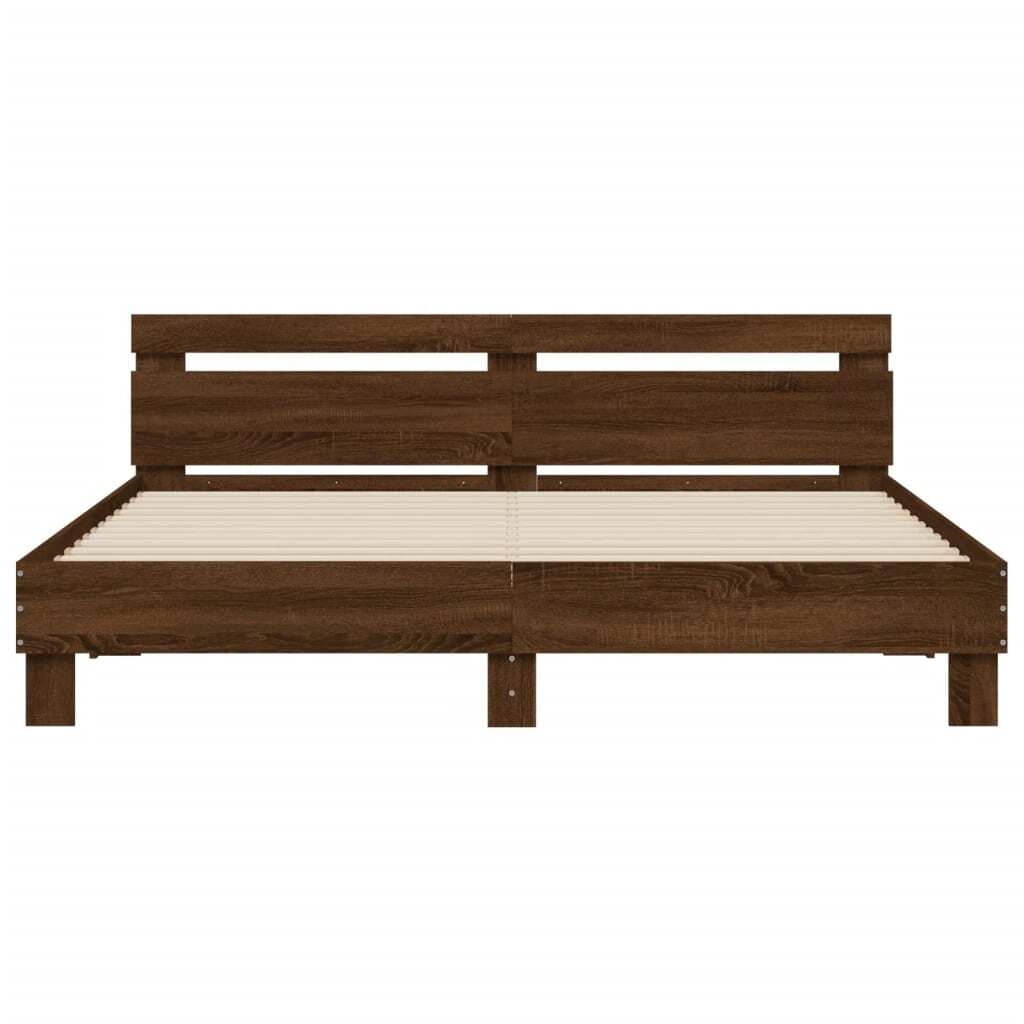 Bed Frame with Headboard Brown Oak 200x200 cm Engineered Wood