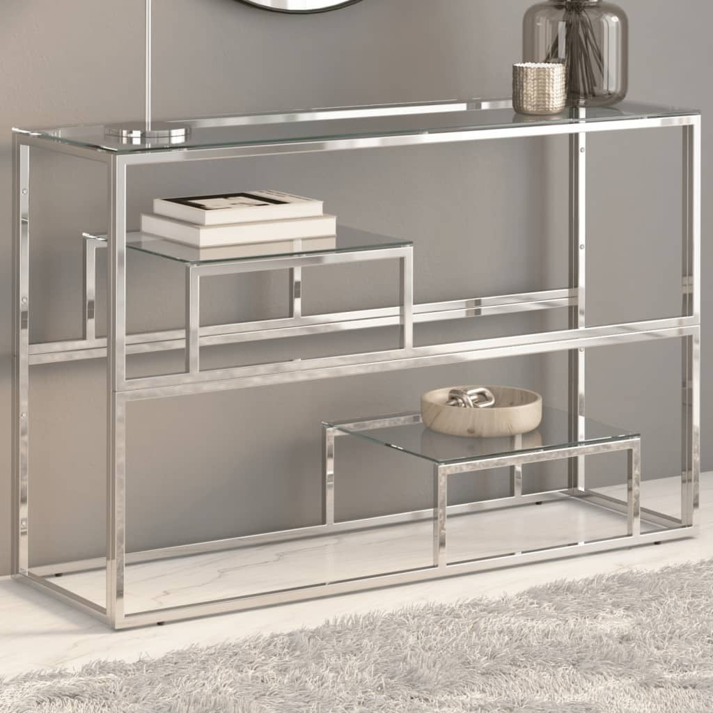 Console Table Silver Stainless Steel and Tempered Glass