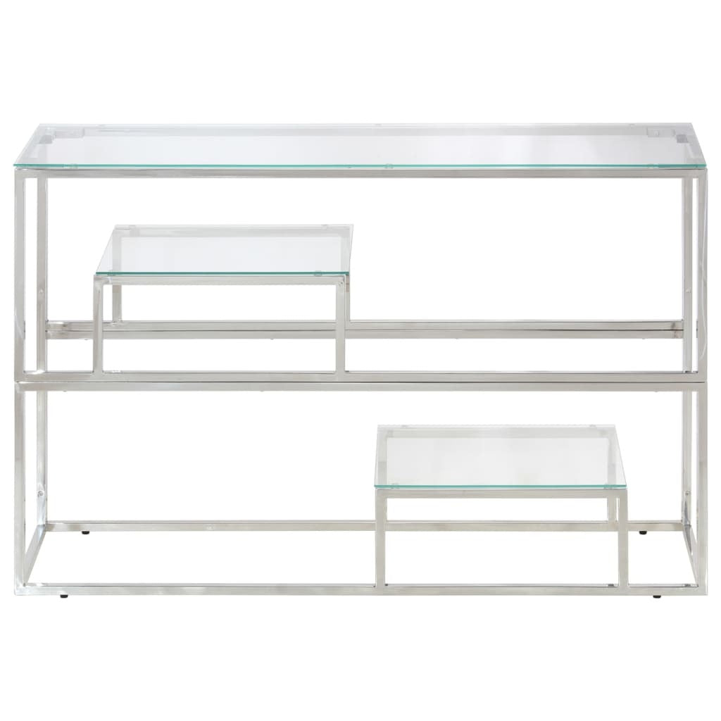 Console Table Silver Stainless Steel and Tempered Glass