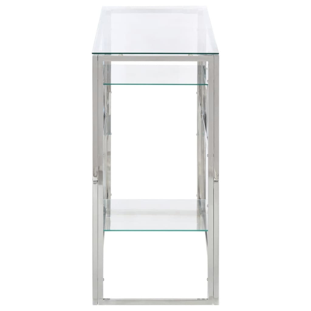 Console Table Silver Stainless Steel and Tempered Glass