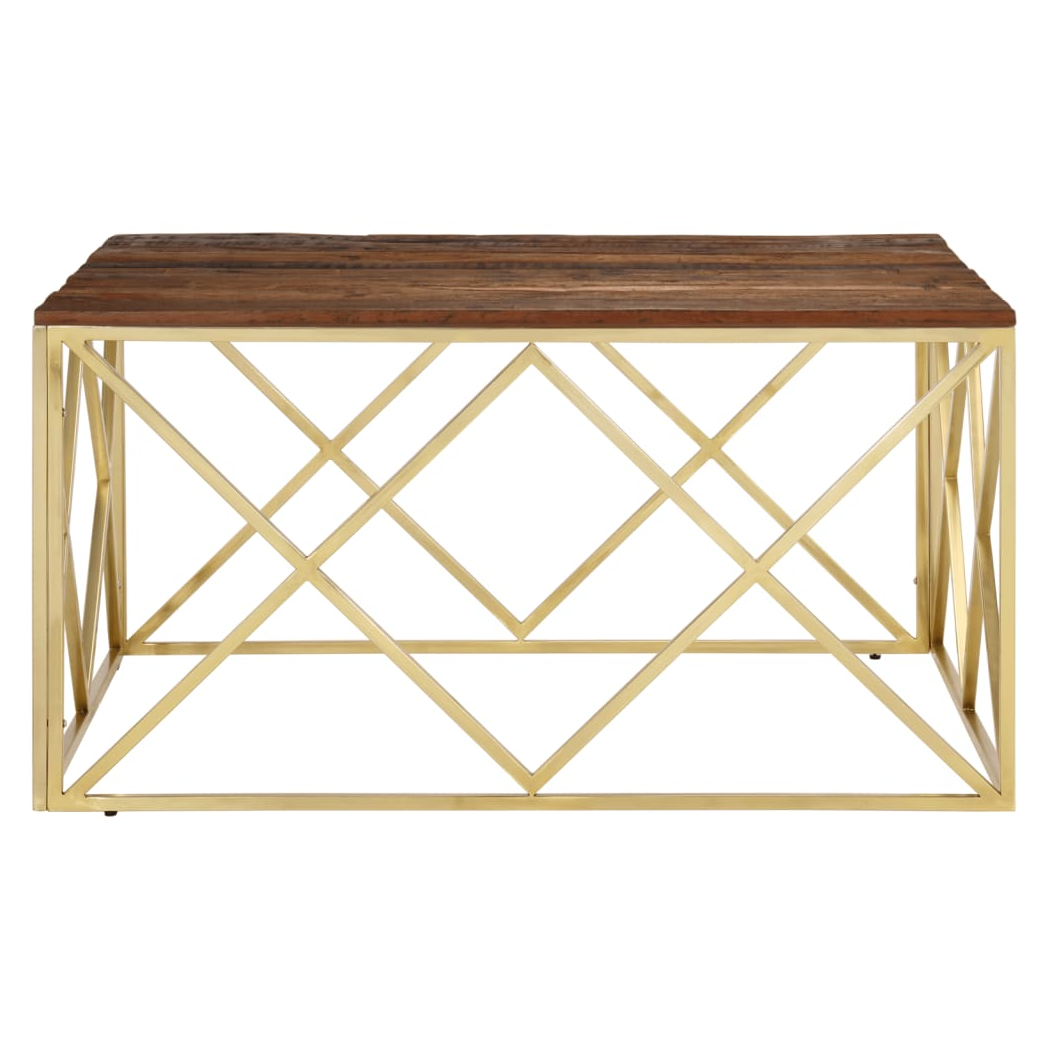Coffee Table Gold Stainless Steel and Solid Sleeper Wood