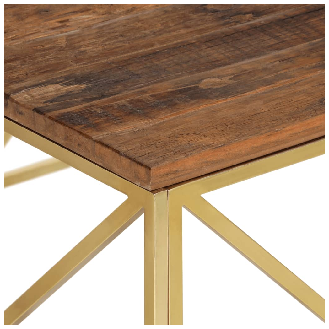 Coffee Table Gold Stainless Steel and Solid Sleeper Wood