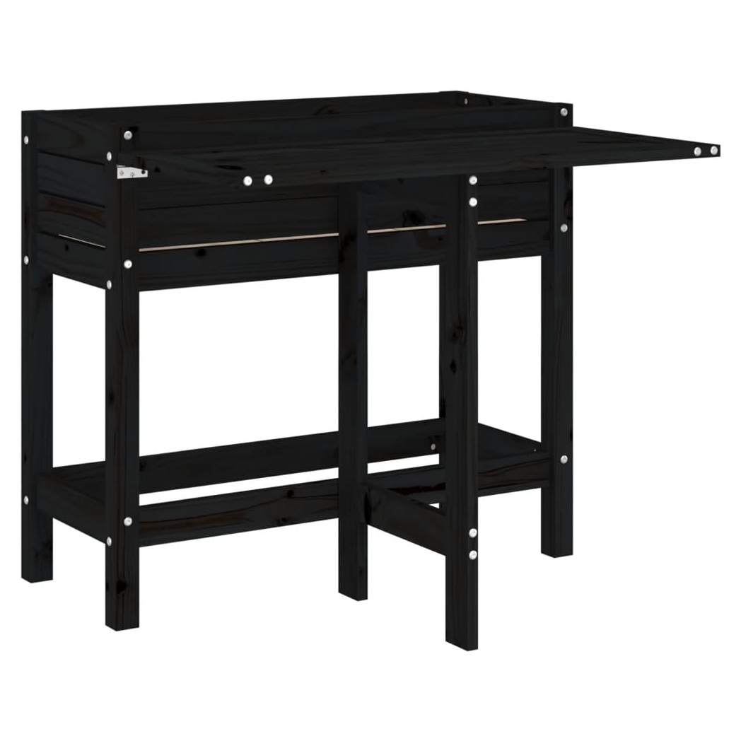 Garden Planter with Folding Tabletop Black Solid Wood Pine