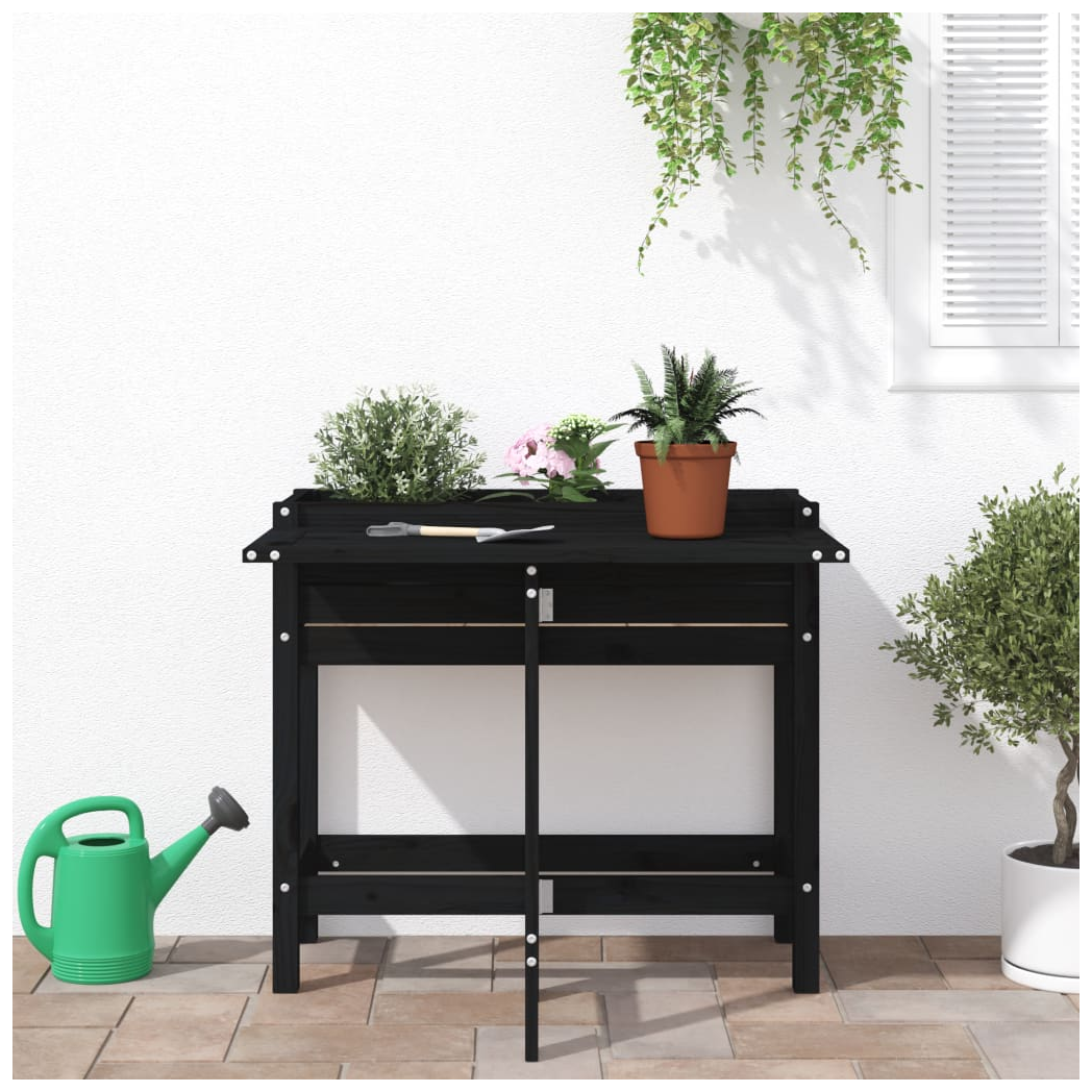 Garden Planter with Folding Tabletop Black Solid Wood Pine