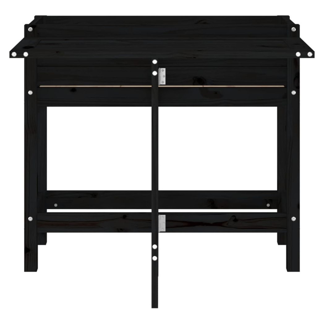 Garden Planter with Folding Tabletop Black Solid Wood Pine