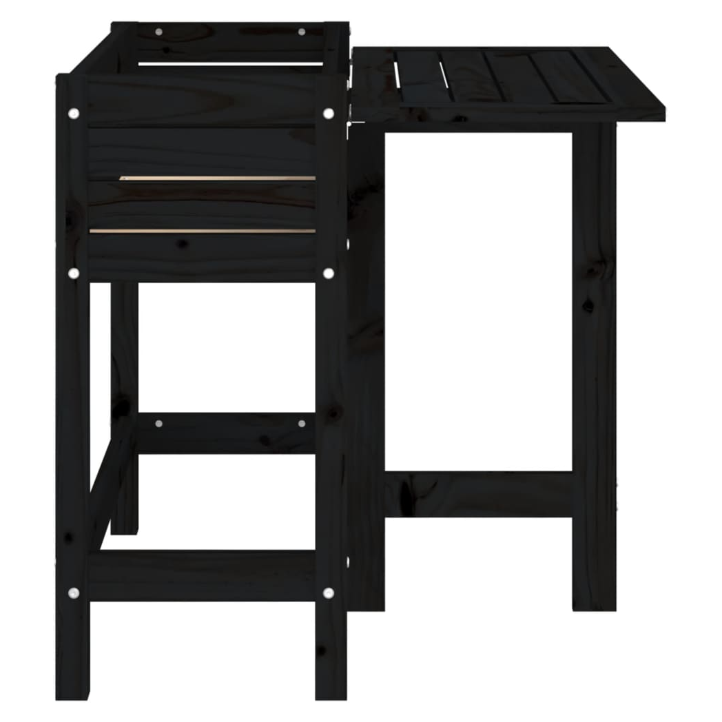 Garden Planter with Folding Tabletop Black Solid Wood Pine