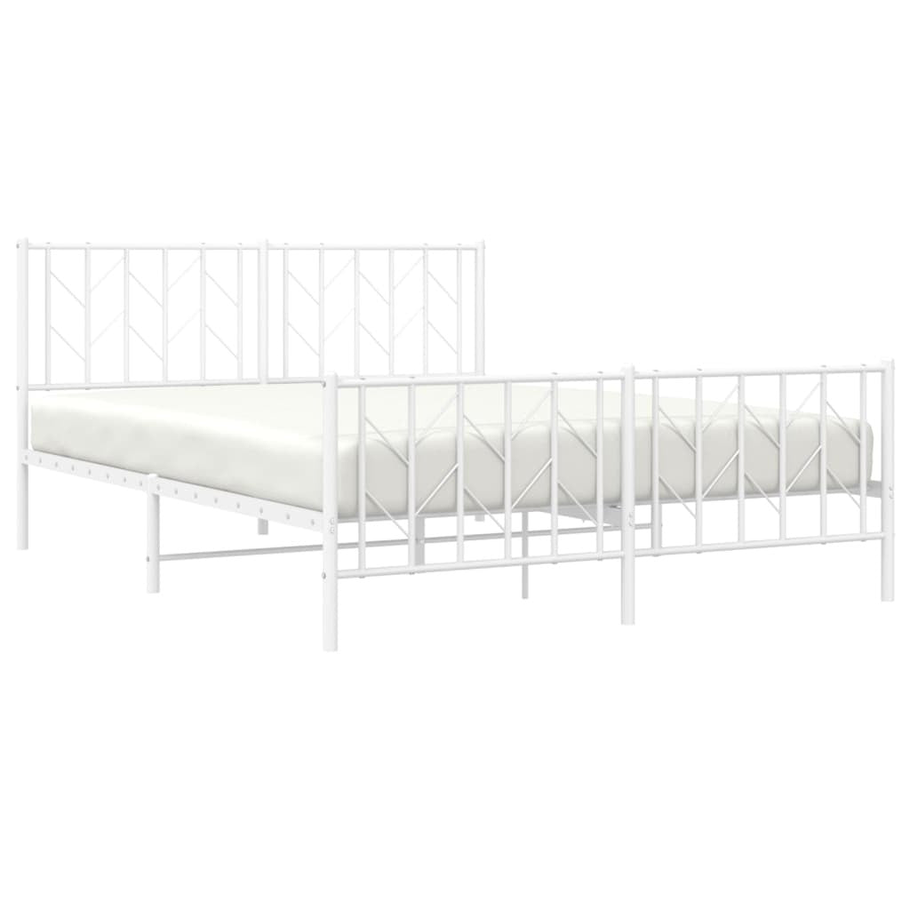 Metal Bed Frame with Headboard and Footboard?White 150x200 cm King Size