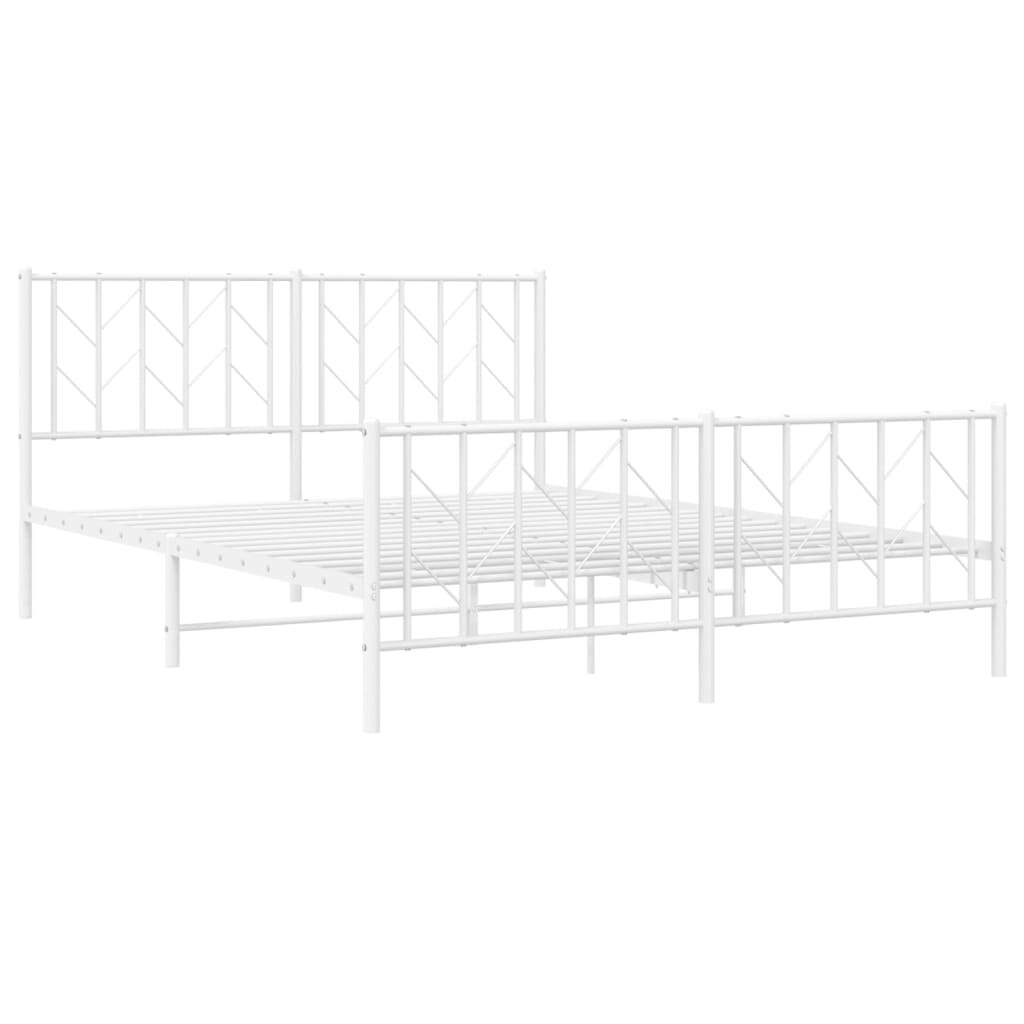 Metal Bed Frame with Headboard and Footboard?White 150x200 cm King Size