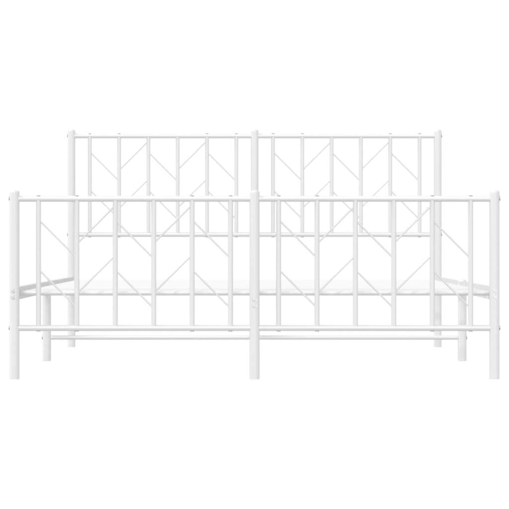 Metal Bed Frame with Headboard and Footboard?White 150x200 cm King Size