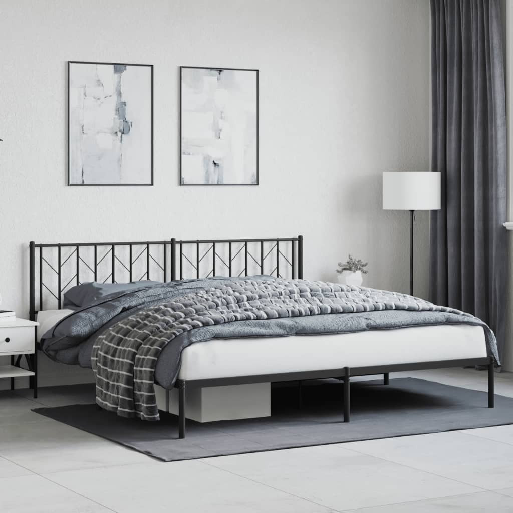 Metal Bed Frame with Headboard Black 193x203 cm