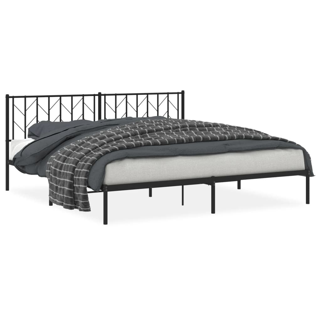 Metal Bed Frame with Headboard Black 193x203 cm