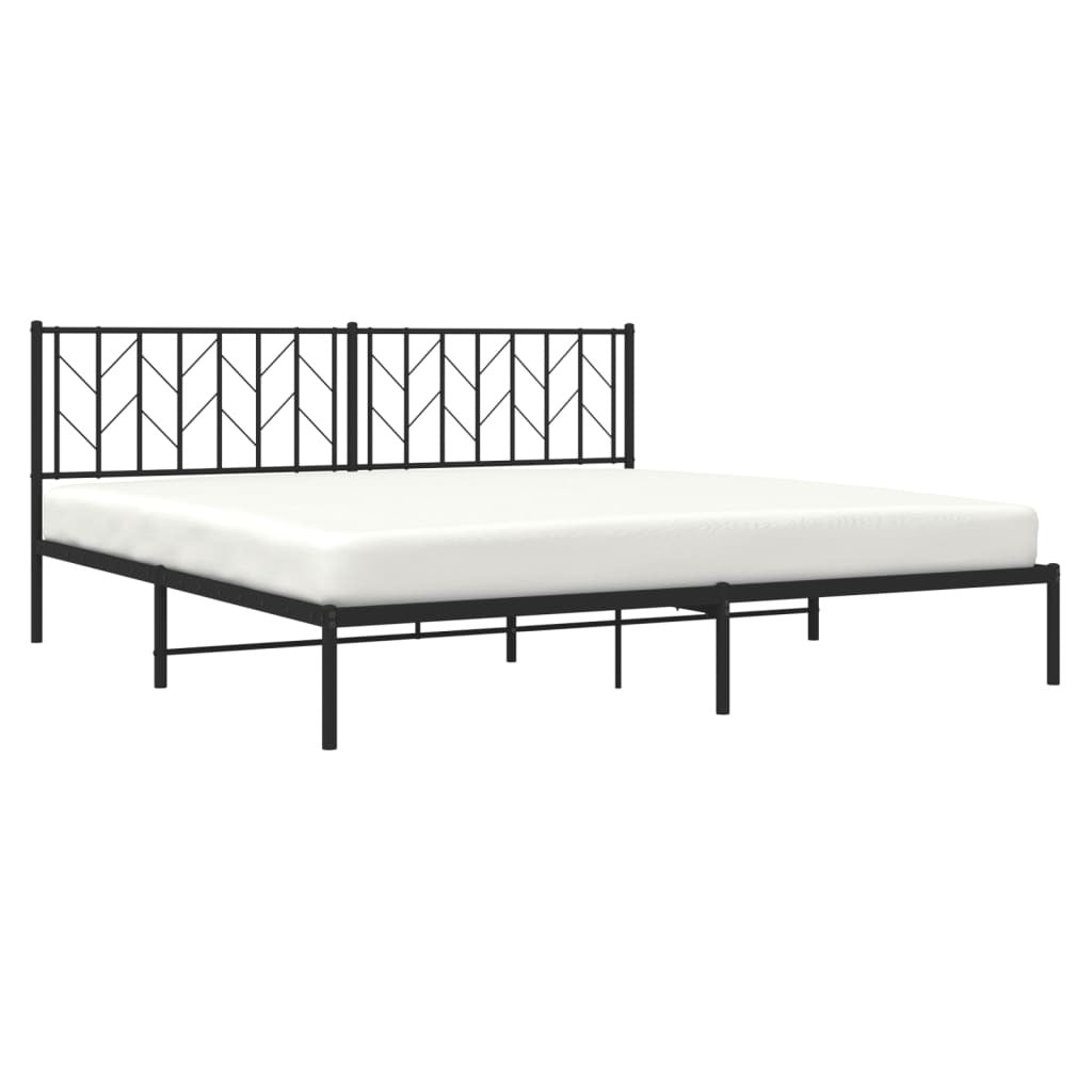 Metal Bed Frame with Headboard Black 193x203 cm