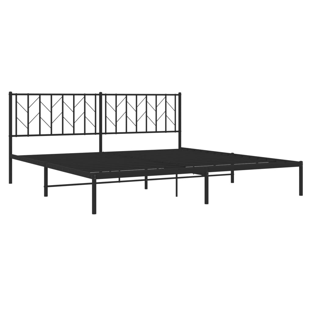 Metal Bed Frame with Headboard Black 193x203 cm