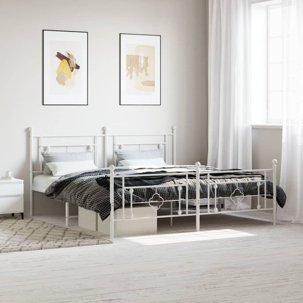 Metal Bed Frame with Headboard and Footboard White 183x213 cm