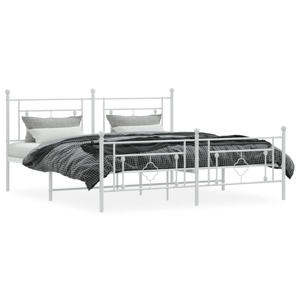 Metal Bed Frame with Headboard and Footboard White 183x213 cm
