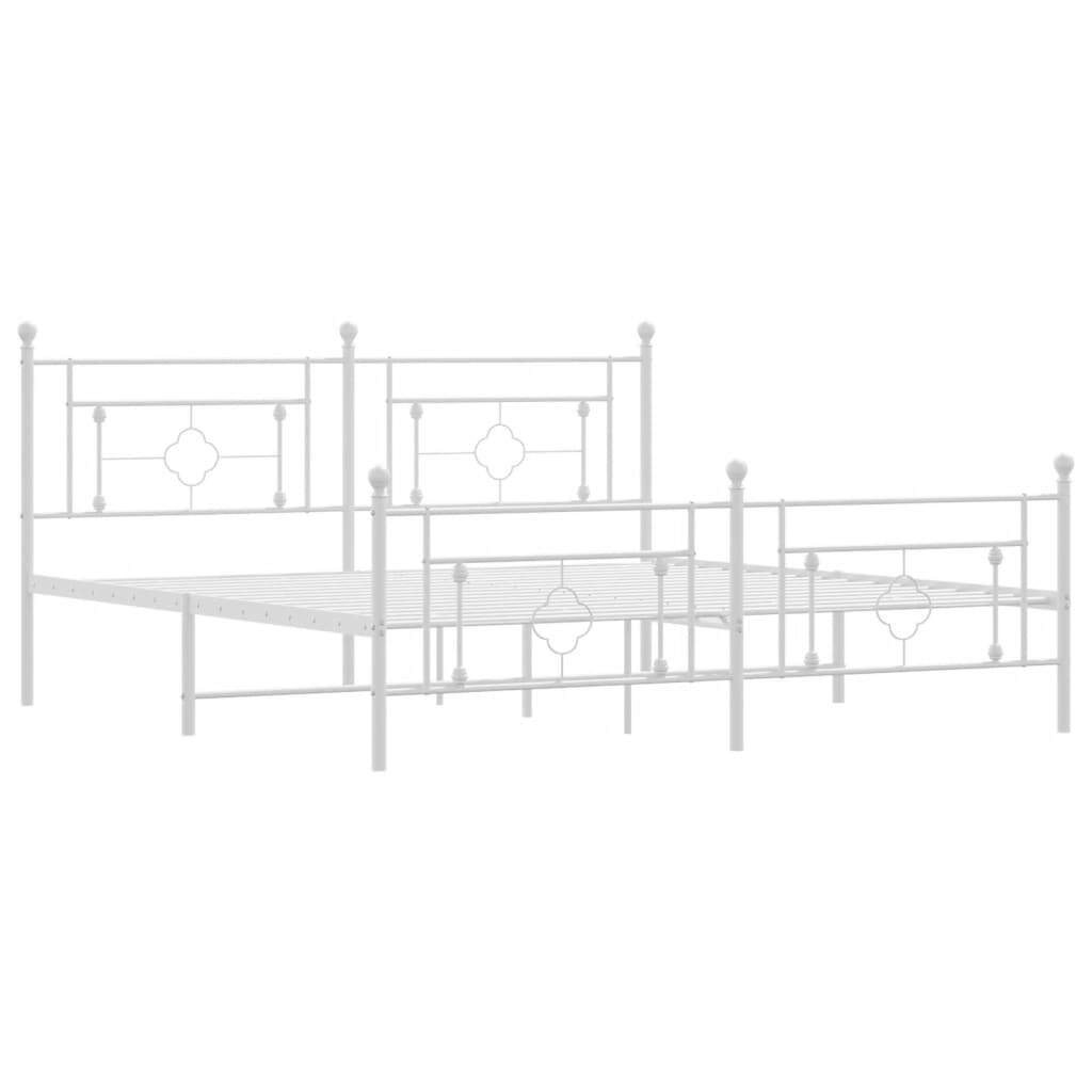 Metal Bed Frame with Headboard and Footboard White 183x213 cm